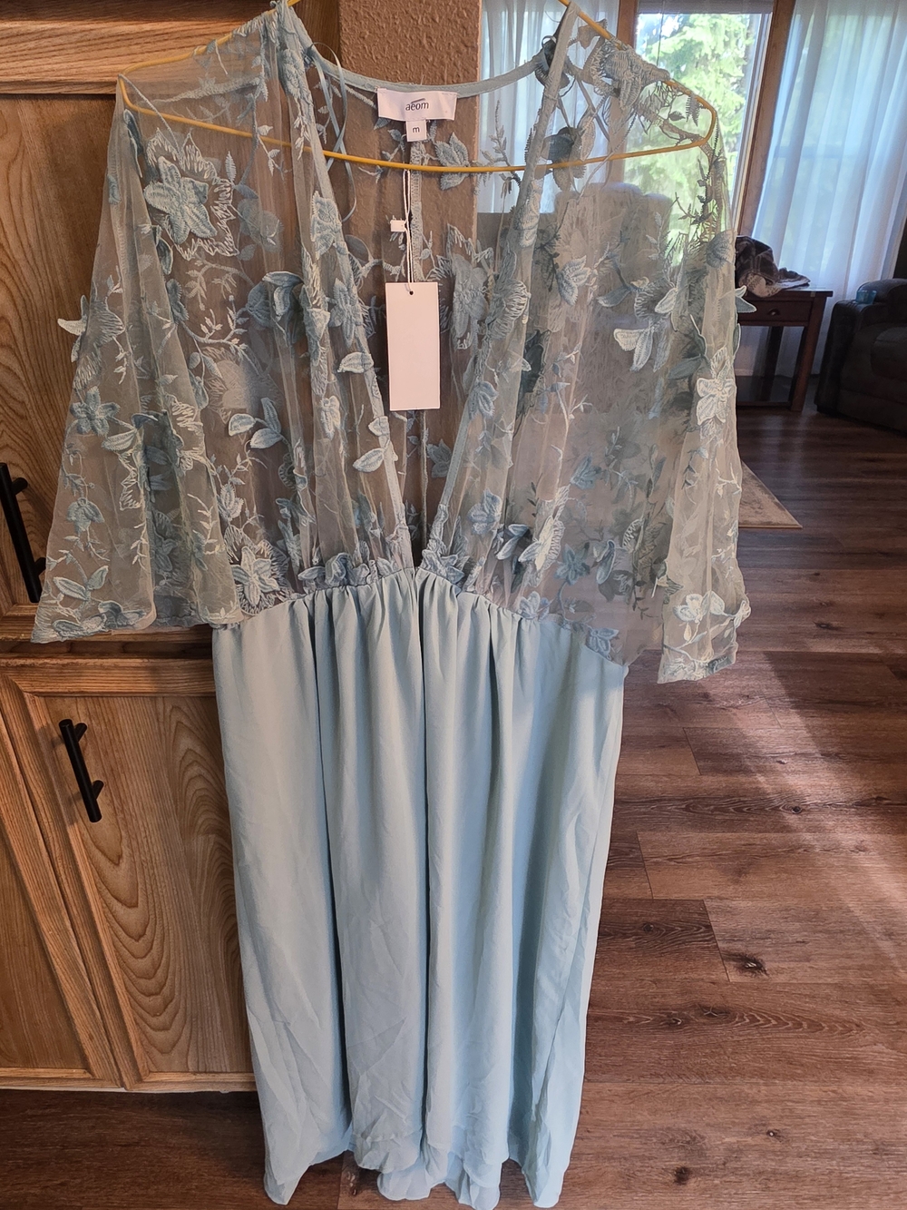 Dusty Blue Floral Embroidered Overlay